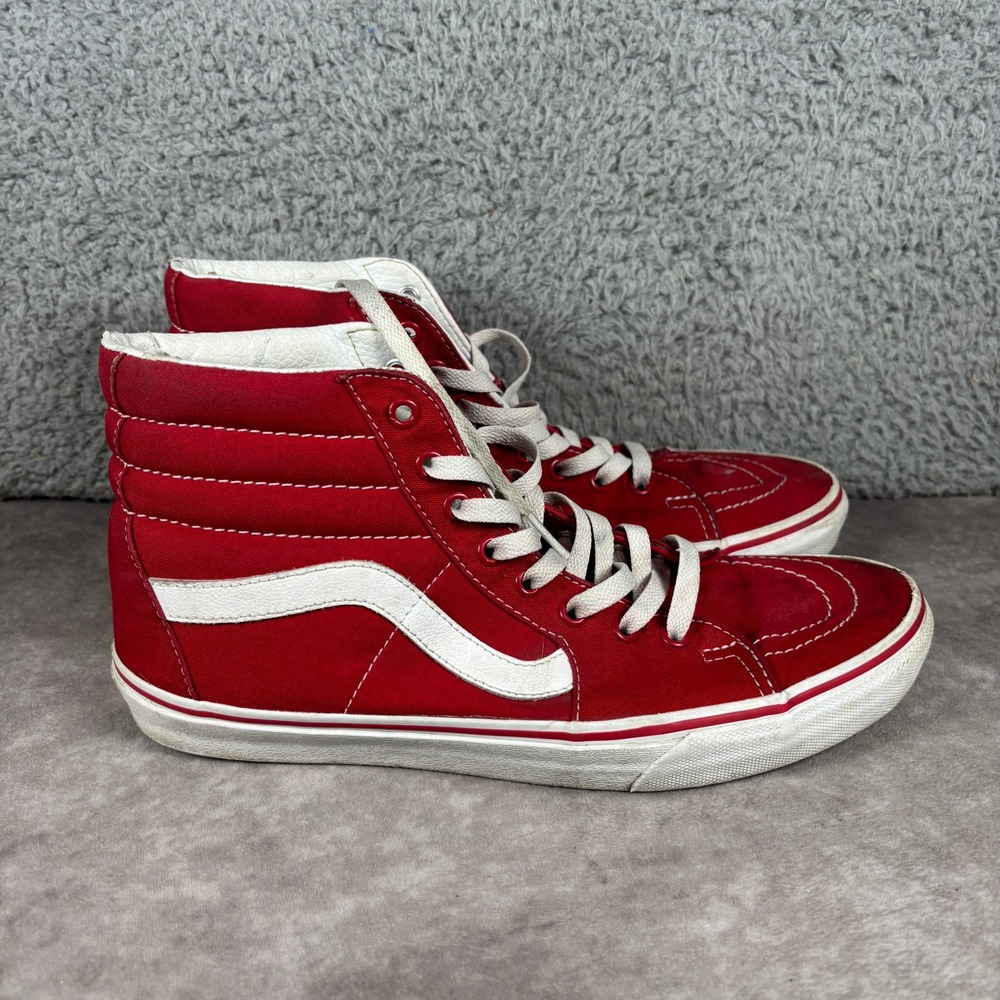 Vans Sk8-Hi Sneakers Mens 9.5 Womens 11 Red White High Top Canvas Skate Shoes